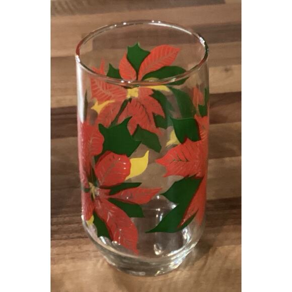 Set 4 Vintage Anchor Hocking Christmas Poinsettia 12 Oz Tumbler Drinking Glasses - Picture 9 of 9